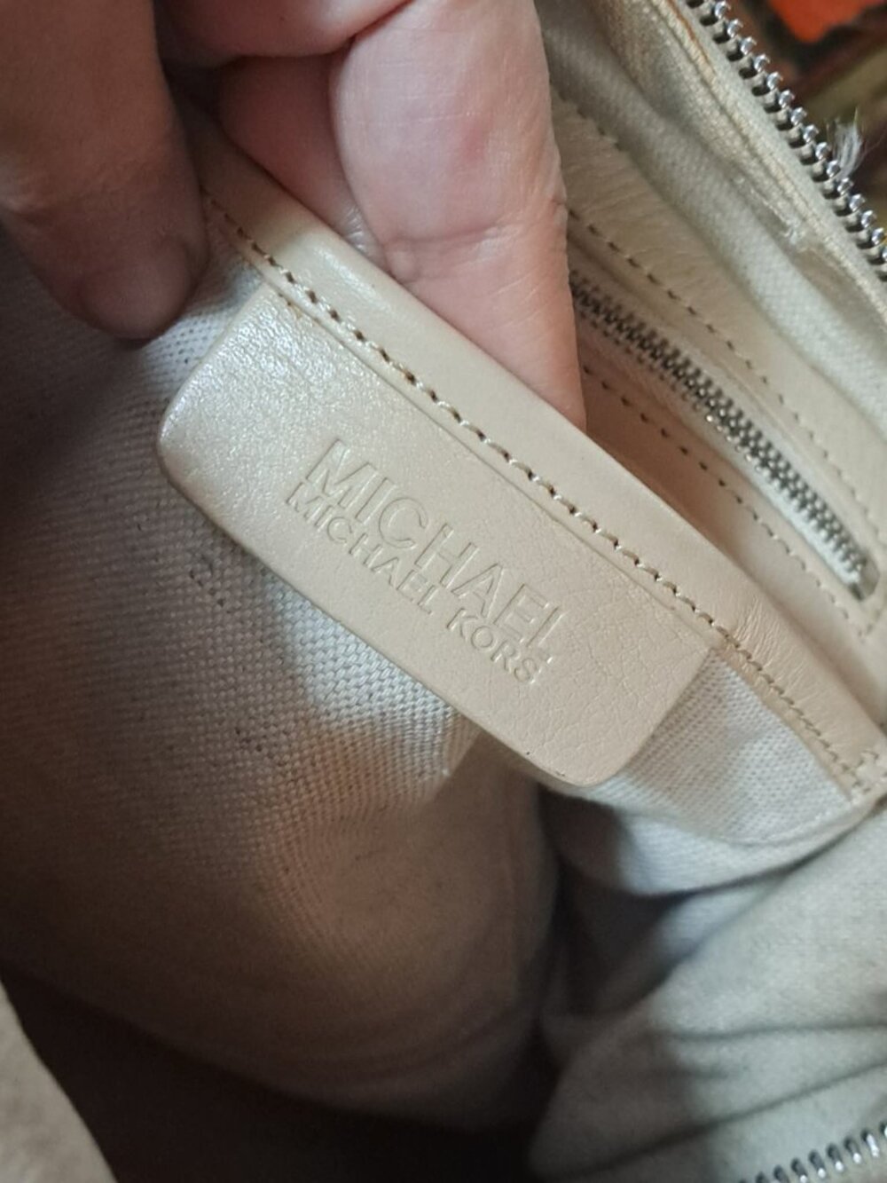 Michael Kors Western Boho Leather Satchel Shoulder Bag Cream Ivory Cargo Pockets - Picture 10 of 13